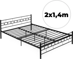 Kovová postel ModernHome 140 × 200 cm s lamelovým roštem, černá