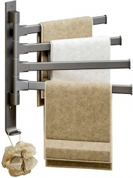 Nástěnný otočný držák na ručníky, 4 ramena, šedý hliník