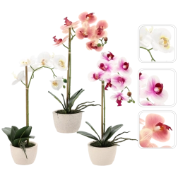 Umělý orchidej v květináči, mix 3 barev, 43 cm