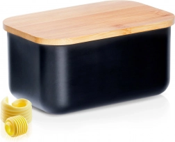 Ocelová máslenka s bambusovým víčkem, černá