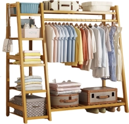 Bambusový stojan na oblečení s 5 policemi – 130 cm