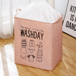 Textilní koš na prádlo s víkem na šňůrku – růžový
