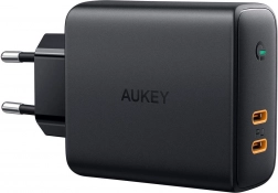 Aukey PA-D5 GaN síťová nabíječka 2× USB‑C Power Delivery 63 W s Dynamic Detect