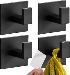 Samolepicí kovové háčky do koupelny 4 ks RUHHY, černé matné