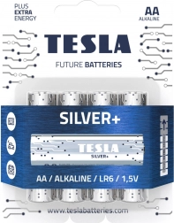 Alkalické baterie AA TESLA SILVER+ bez rtuti, 4 ks