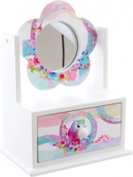 Dřevěná šperkovnice s kytičkovým zrcátkem Jednorožec