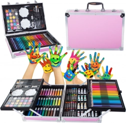 Výtvarná sada v kufříku 145 ks růžová
