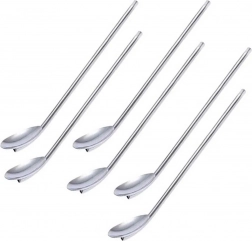 Kovové brčka se lžičkou na kávu a drinky, sada 6 ks