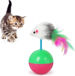 Hračka pro kočky s myší a peříčkem