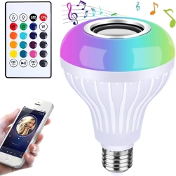 LED RGB žárovka se zabudovaným Bluetooth reproduktorem a dálkovým ovládáním E27