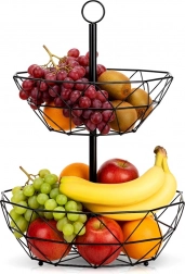 Dvoupatrový kovový košík na ovoce – černý geometrický stojan