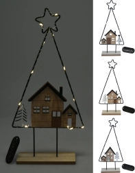 Vánoční dekorace strom s domečkem s LED osvětlením 39 cm
