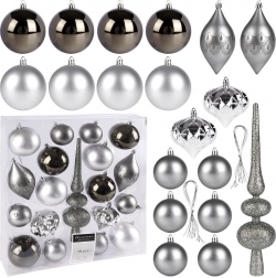 Sada stříbrných nerozbitných vánočních ozdob 19 ks