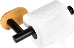 Nástěnný držák na toaletní papír z nerezové oceli a bambusu, černý, 17 cm
