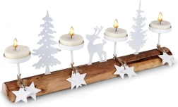 Dřevěný bílý svícen na 4 čajové svíčky 40 × 6 × 16,5 cm