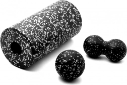 Masážní sada 3v1 s válečkem a míčky – Černo-bílý
