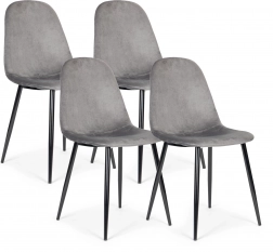 Sada 4 sametových jídelních židlí šedé MODERNHOME