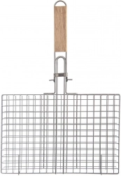 Uzavíratelný grilovací koš 32 × 49 cm s dřevěnou rukojetí
