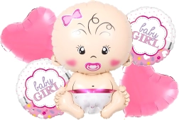 Balonky na baby shower pro holčičku – sada 5 ks s hvězdičkami a motivem miminka