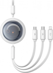vytahovací nabíjecí kabel 3v1 BASEUS Free2Draw USB-A na USB‑C, Lightning a micro USB, 3,5 A, 1,1 m bílý