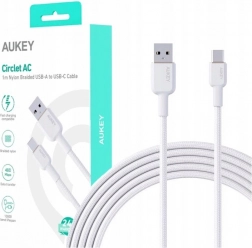 Aukey USB‑C na USB‑A kabel 1 m 60 W PD s nylonovým opletem bílý
