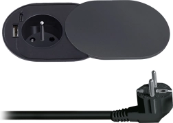Solight vestavná zásuvka 230 V s USB-A a USB-C 20 W PD s posuvným víčkem, 2 m, matná černá