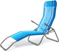 Skládací plážové lehátko s opěrkou, modré pruhy, nosnost 100 kg