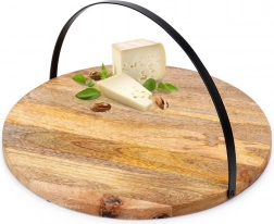 Dřevěná servírovací deska s kovovým sklopným madlem 38,5 cm