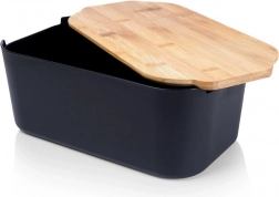 Chlebník s bambusovým víkem a prkénkem, černý 33 × 18,5 × 12 cm