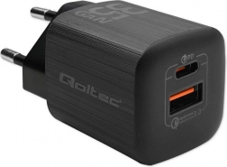 Síťová nabíječka QOLTEC 35 W GaN Ultra, 1× USB‑C PD + 1× USB‑A, černá