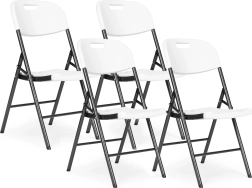 Sada 4 skládacích židlí ModernHome - kov, HDPE, bílá