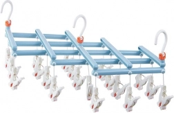 Skládací věšák na prádlo s kolíčky, 19 kolíčků, světle modrý