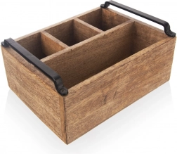 Dřevěný organizér na příbory, koření a omáčky z mangového dřeva