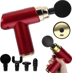 Mini masážní pistole na svaly, přenosná 6 rychlostí, 4 nástavce – červená