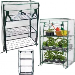 Mini skleník na balkon s kovovými policemi a PVC fólií