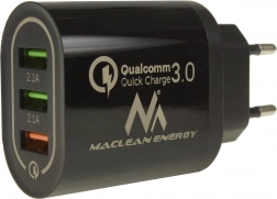 Síťová nabíječka MACLEAN ENERGY 3× USB s rychlým nabíjením Quick Charge 3.0