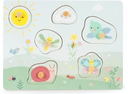 Dřevěná senzorická vkládačka ECOTOYS s hmatovými texturami, 6 dílků