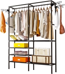 Dvojitý stojan na oblečení RUHHY loft s policemi