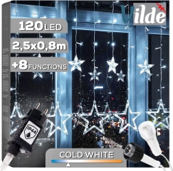 Světelná hvězdičková závěsná girlanda 120 LED, 2,5 m, studená bílá