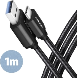 AXAGON USB-C – USB-A kabel 3.2 Gen 1, 1 m, 3 A, hliník, nylonový oplet, černý