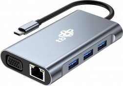 USB‑C hub 8v1 s HDMI, VGA, RJ45 a napájením PD