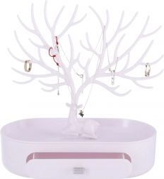 Stojan na šperky ve tvaru stromu s přihrádkou – bílý