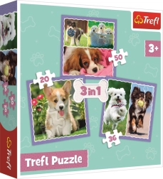 Puzzle 3v1 roztomilá štěňátka Trefl