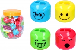 ořezávátko na dvě tužky s obličejem a zásobníkem