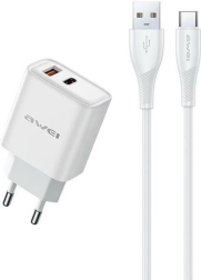 Síťová nabíječka GaN 22,5 W s USB a USB‑C + kabel USB/USB‑C