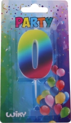 Párty svíčka číslo 0 duhová