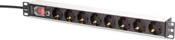 Racková PDU lišta 19'' s ochranou proti přetížení, 8 zásuvek Schuko, 2m kabel, 16 A, hliníková