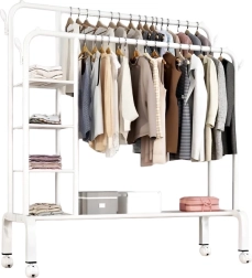 Multifunkční volně stojící věšák na oblečení 133 × 154 cm – bílý