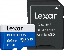 Lexar microSDXC Blue Plus 64 GB A1 U1 V10 s adaptérem