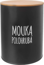Plechová dóza na polohrubou mouku s bambusovým víkem black